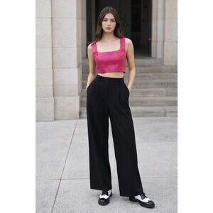 Avec Les Filles Womens Soft Faux Leather Cropped Tank Top Pink SzM Art To Wear